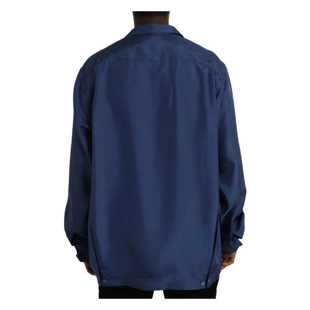 Dolce & Gabbana Blauw Zijden Casual Overhemd met Knopen Blue Heren