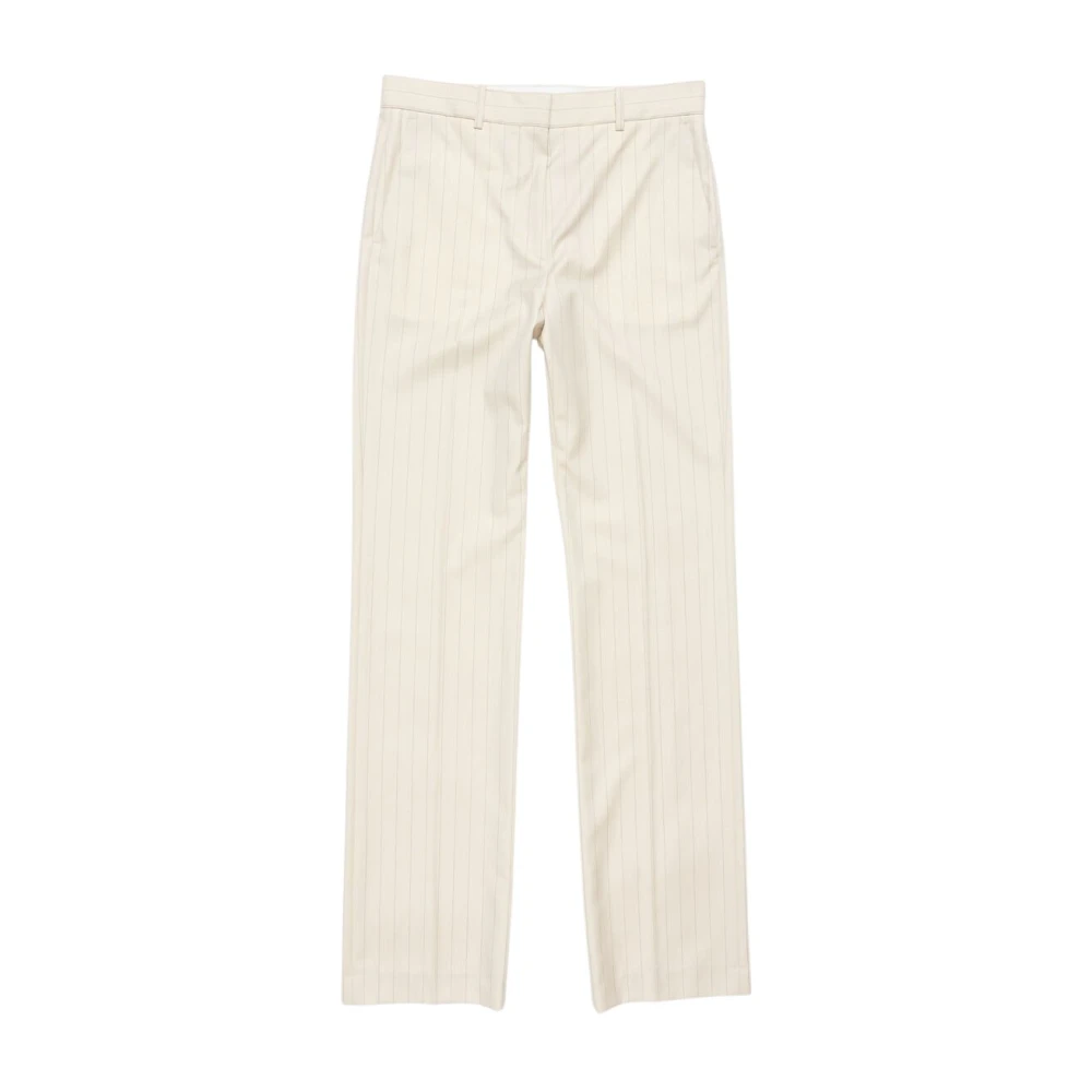 Acne Studios Women's Beige Straight Trousers, M, Wool Pinstripe Trousers