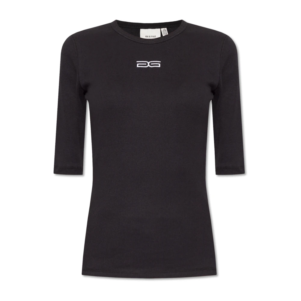 Gestuz Half Sleeve Logo Top Zwart Black Dames