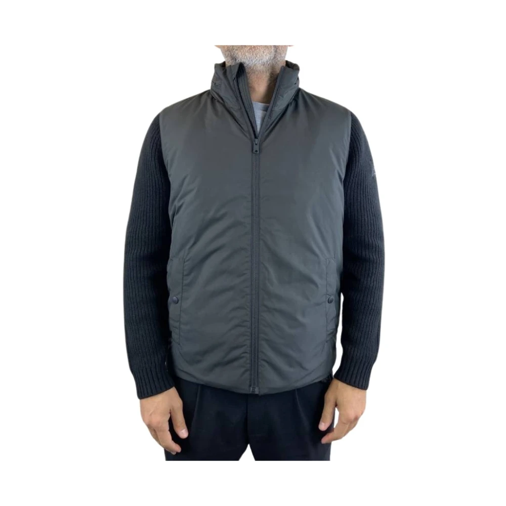Ecoalf Zwarte Nylon en Gebreide Jas Blue Heren
