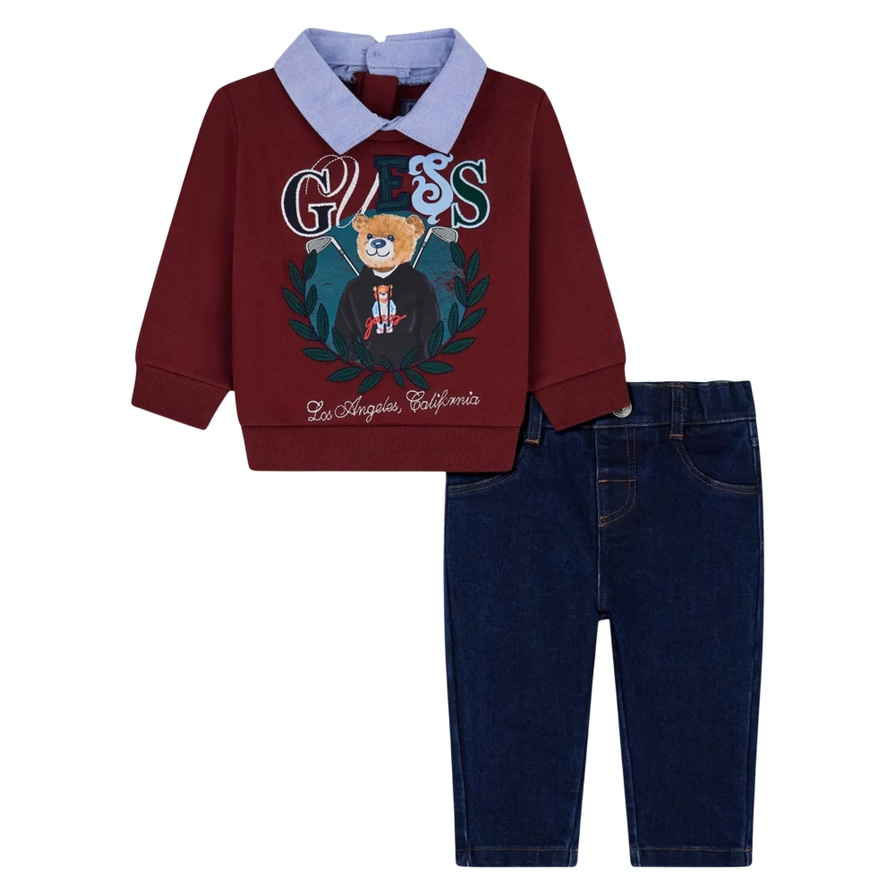 Guess Printed Sweatshirt And Denim Trousers Set - Male - Kids Sport Sets - Red - 3 M - Kids
