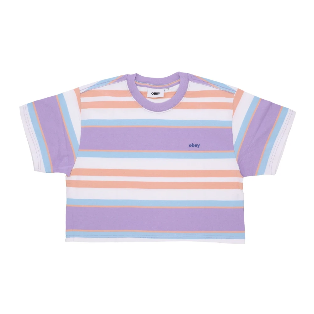 Obey Gestreepte Cropped Tee Lavendel Multi Multicolor Dames