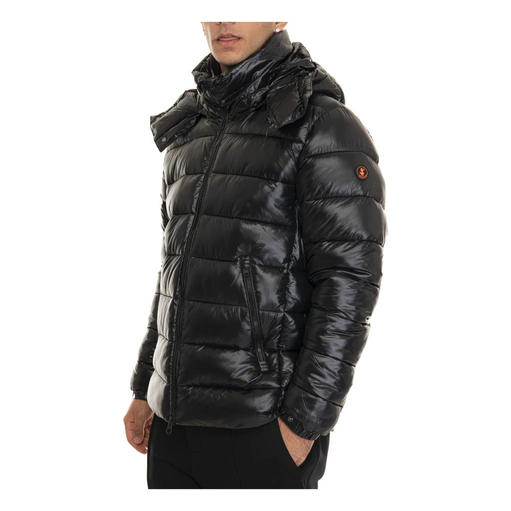 Save The Duck Glanzende Gewatteerde Florian Jas met Capuchon Black Heren
