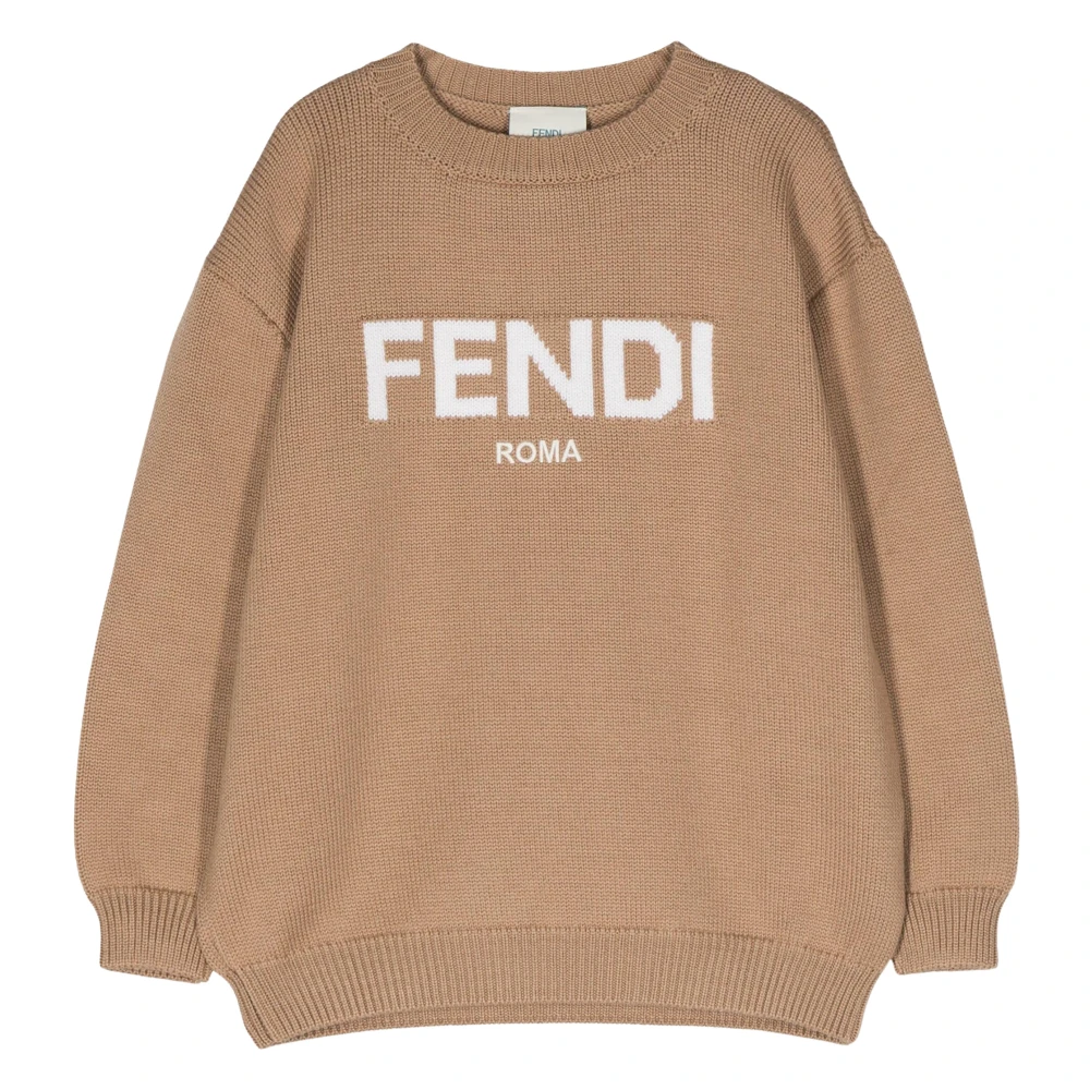 Fendi Girls Brown Wool Knitted Logo Jumper - Kids Knitwear - 4 Y - Kids