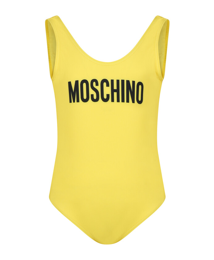 yellow-logo-print-one-piece-swimsuit
