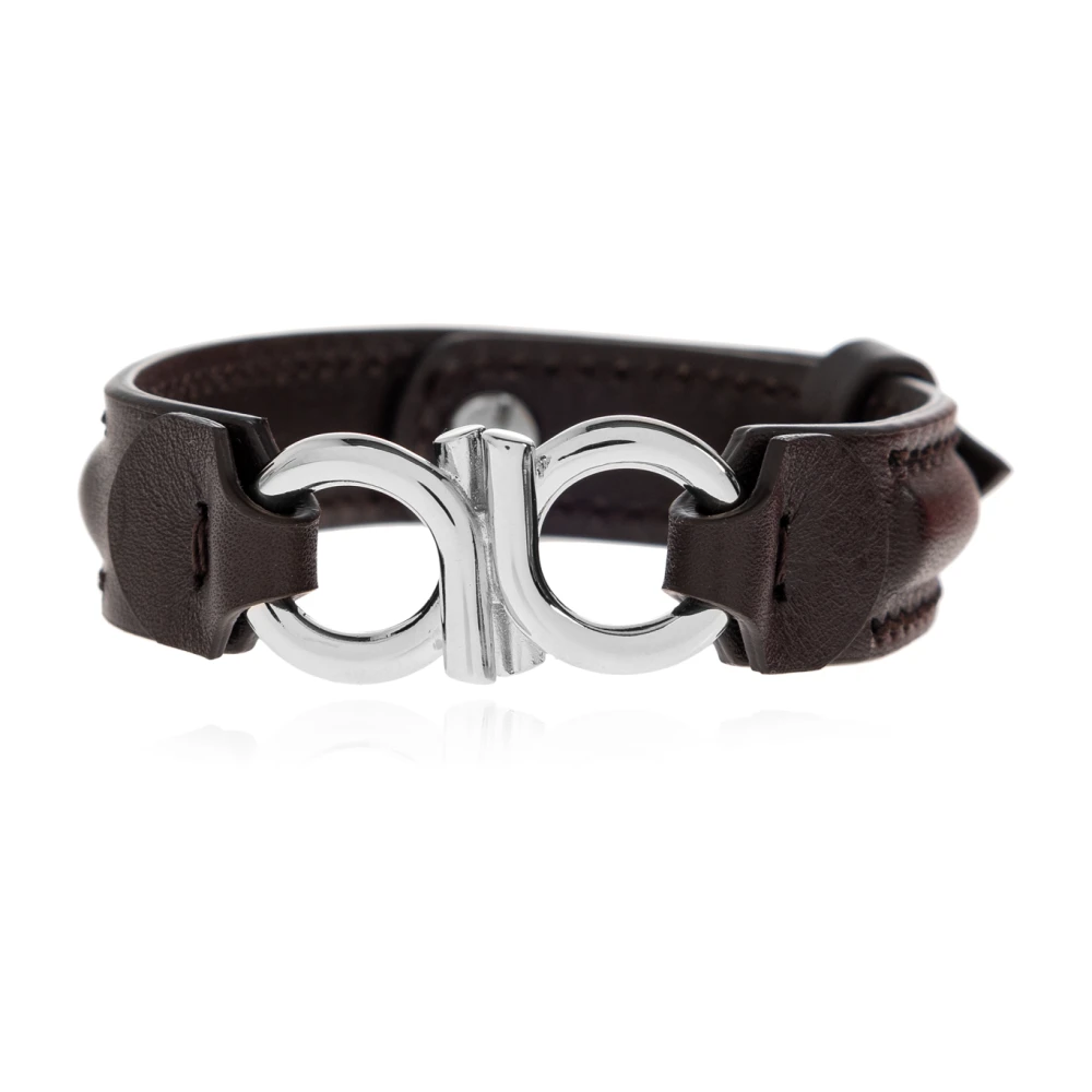 Ferragamo Uomo Marrone Double Gancini Bracelet
