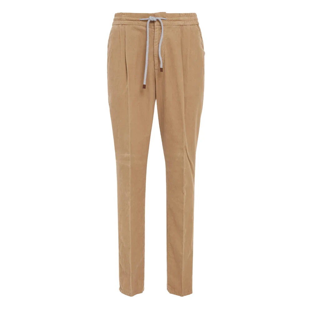 BRUNELLO CUCINELLI Fluwelen Gestreepte Trekkoordbroek Beige Heren