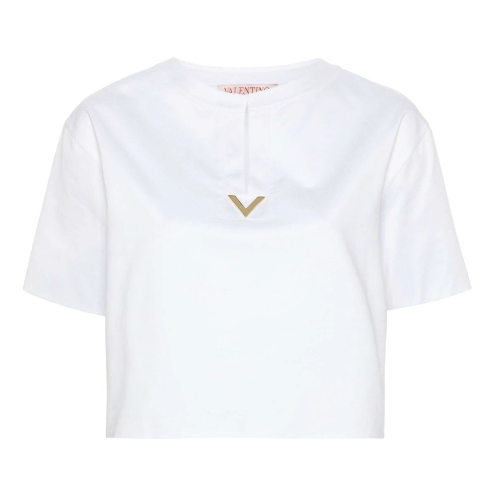 Valentino Garavani Gouden VLogo Cropped T-Shirt White Dames