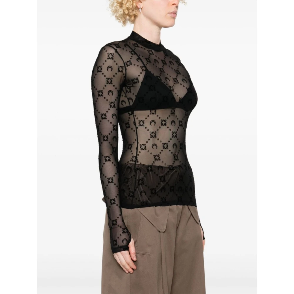 Marine Serre Zwarte Mesh Sheer Flocked Moonogram Sweater Black Dames