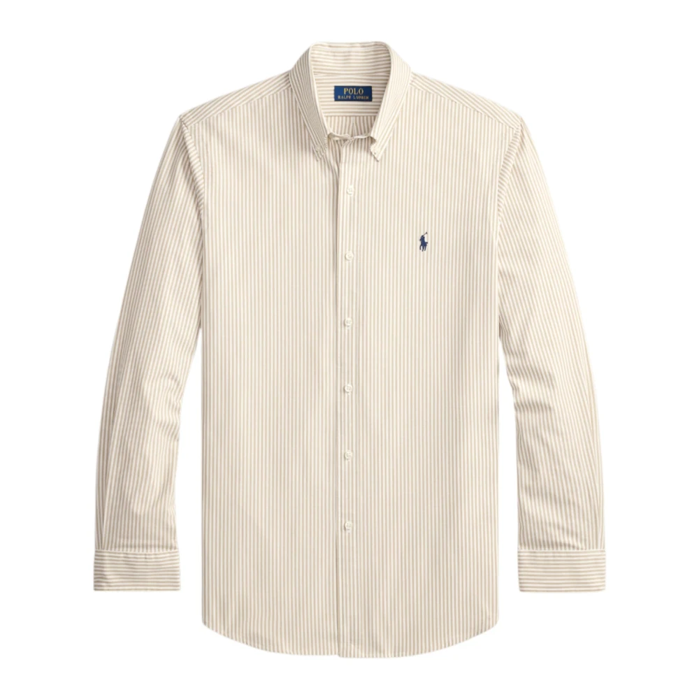 Ralph Lauren Beige Custom Fit Striped Stretch Poplin Shirt