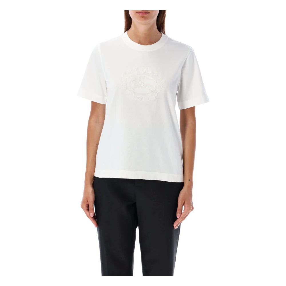 Burberry Stijlvol Katoenen T-shirt met Iconisch Logo White Dames