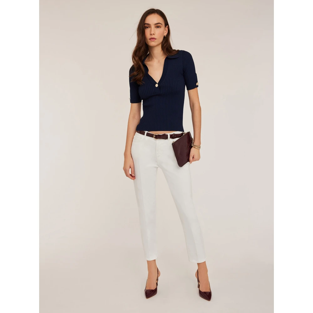 Motivi Ribgebreid Poloshirt Blue Dames
