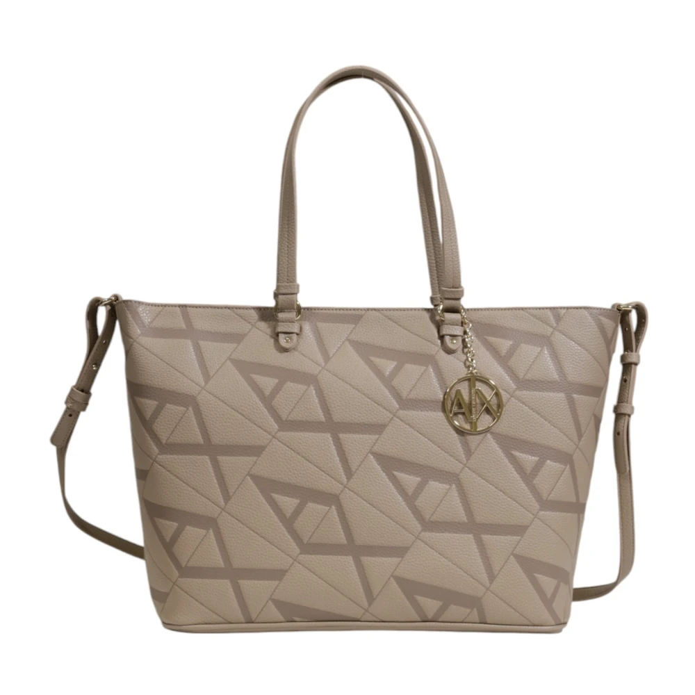 Armani Exchange Beige Bedrukte Handtas met Schouderband Beige Dames