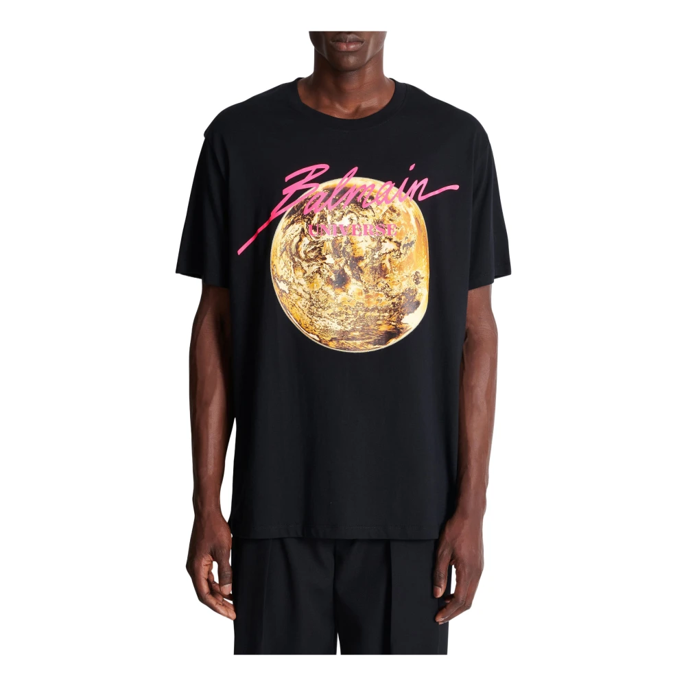 Balmain Gedrukt Univere logo en planeet T-shirt Black Heren