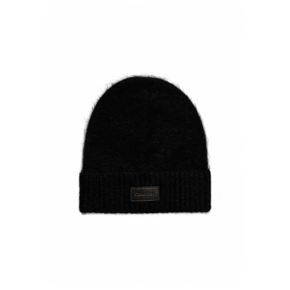 Calvin Klein Leren Patch Airy Beanie Black Dames