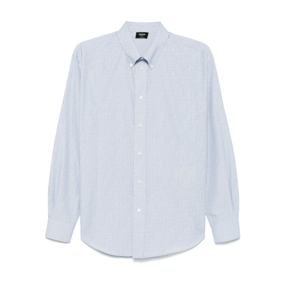 Fendi Blauwe Logo Print Knopenshirt Blue Heren
