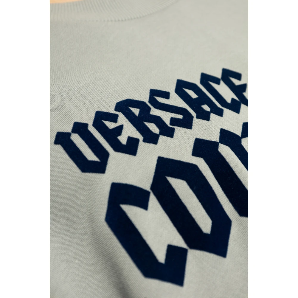 Versace Jeans Couture Sweatshirt met logo en fluwelen afwerking Gray Heren