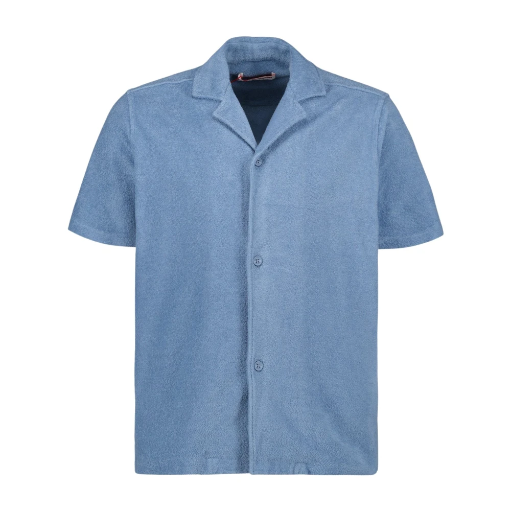 Orlebar Brown Katoenen Overhemd met Korte Mouwen en Puntkraag Blue Heren