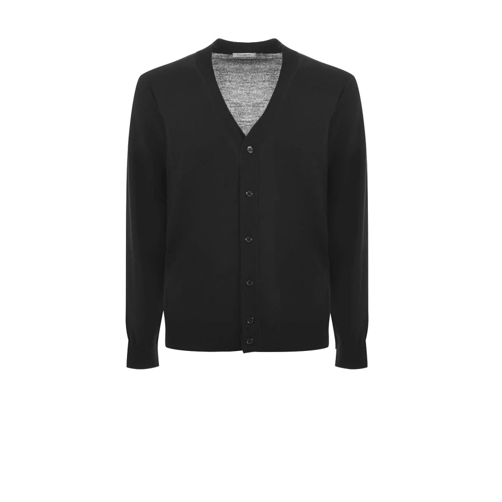 Paolo Pecora Zwarte Wollen Vest Ribboord Black Heren