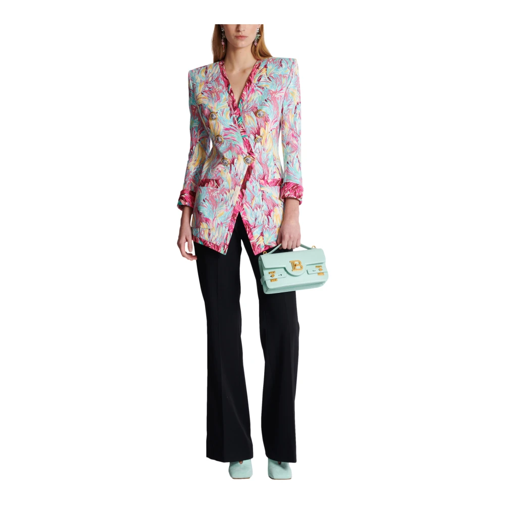 Balmain Lang 6-knops jas met Veerprint Multicolor Dames