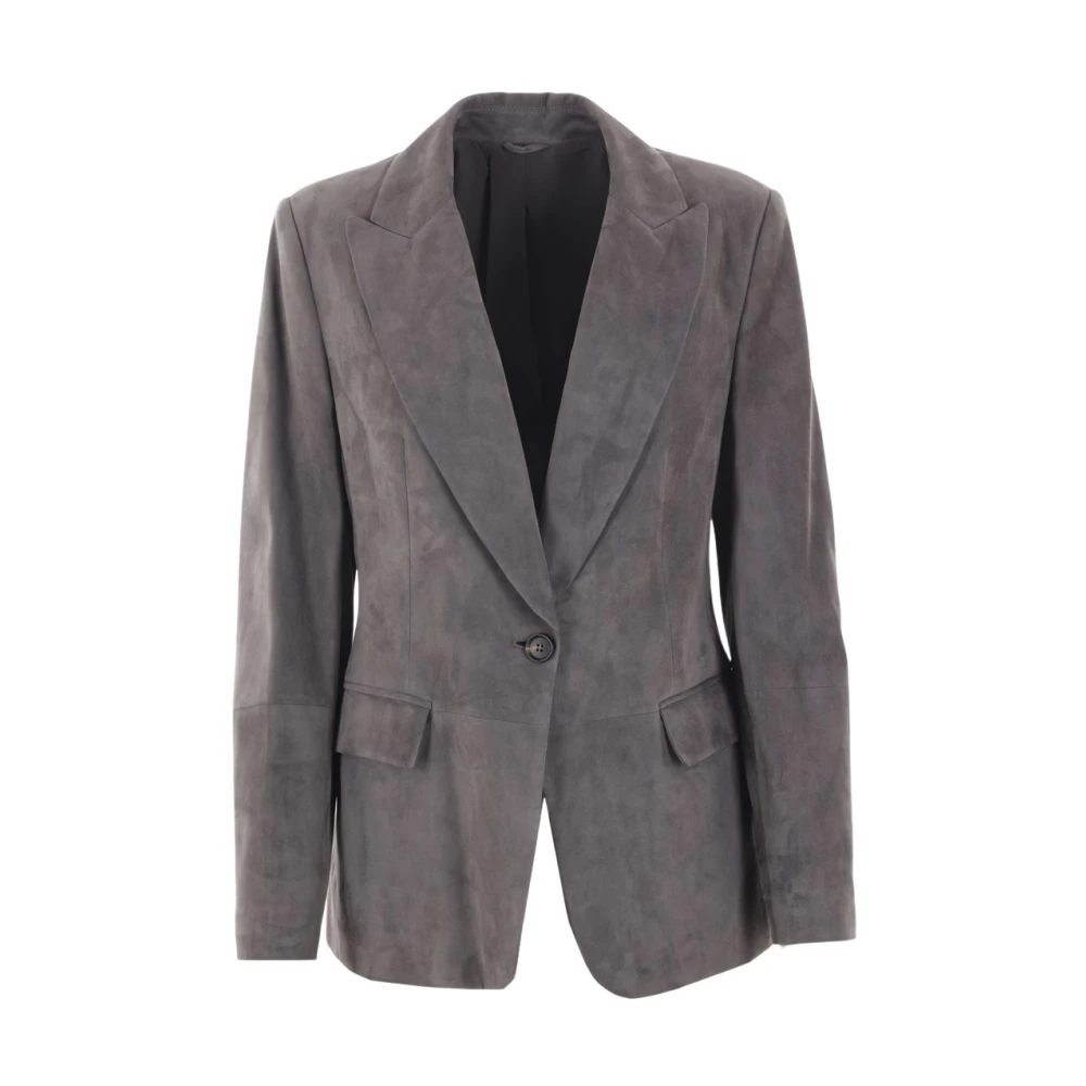 BRUNELLO CUCINELLI Grijze Suède Enkellange Jas Gray Dames