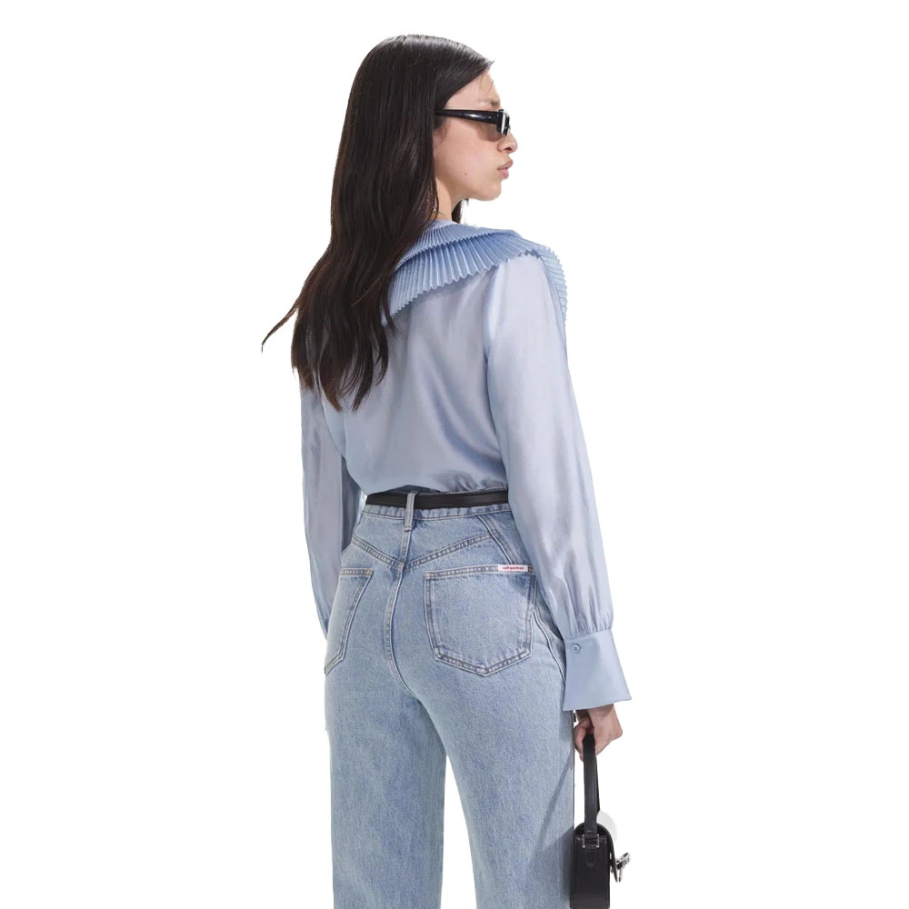 Self Portrait Satin Organza Blouse met Ruchedetail Blue Dames