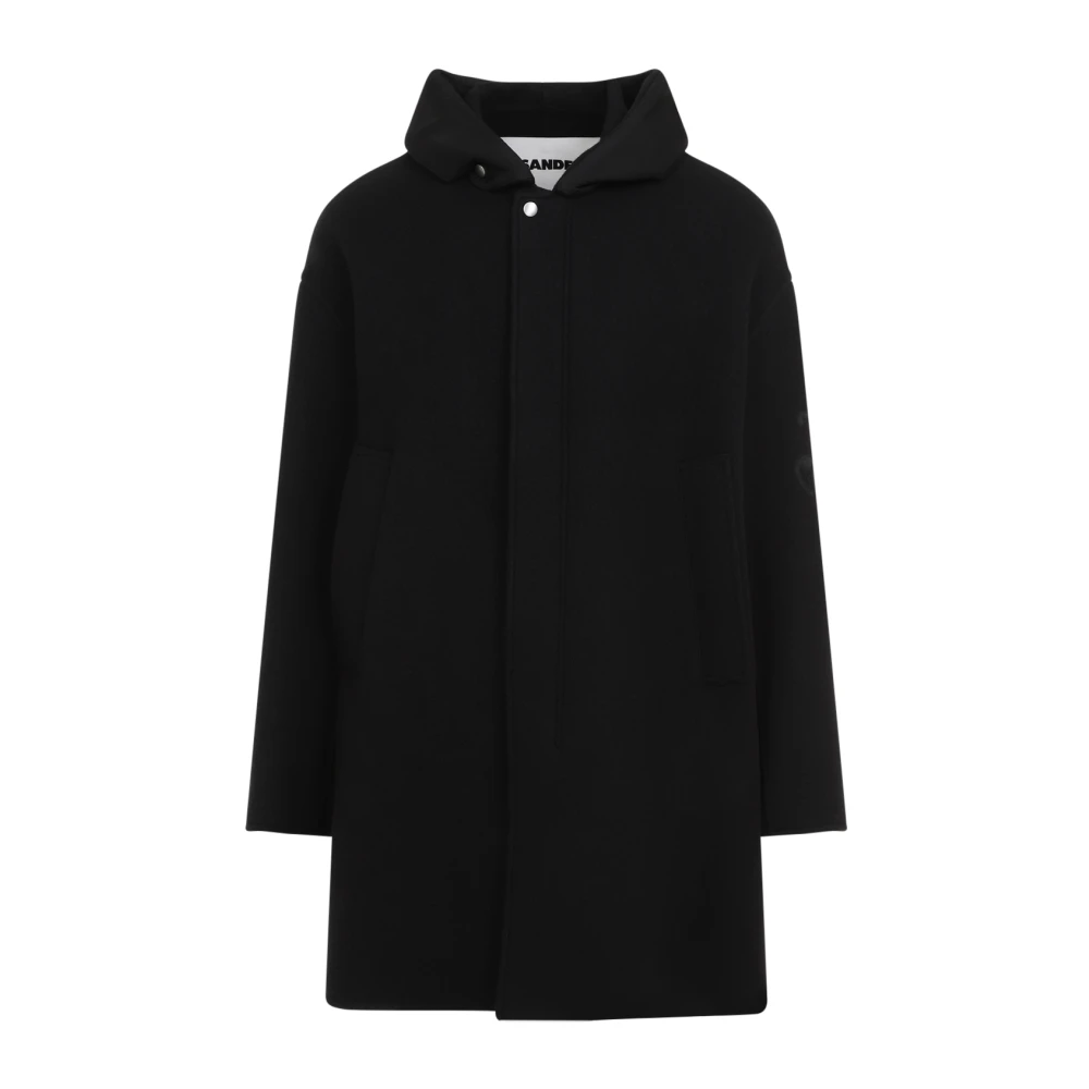 Jil Sander Zwarte wollen jas voor mannen Black Heren