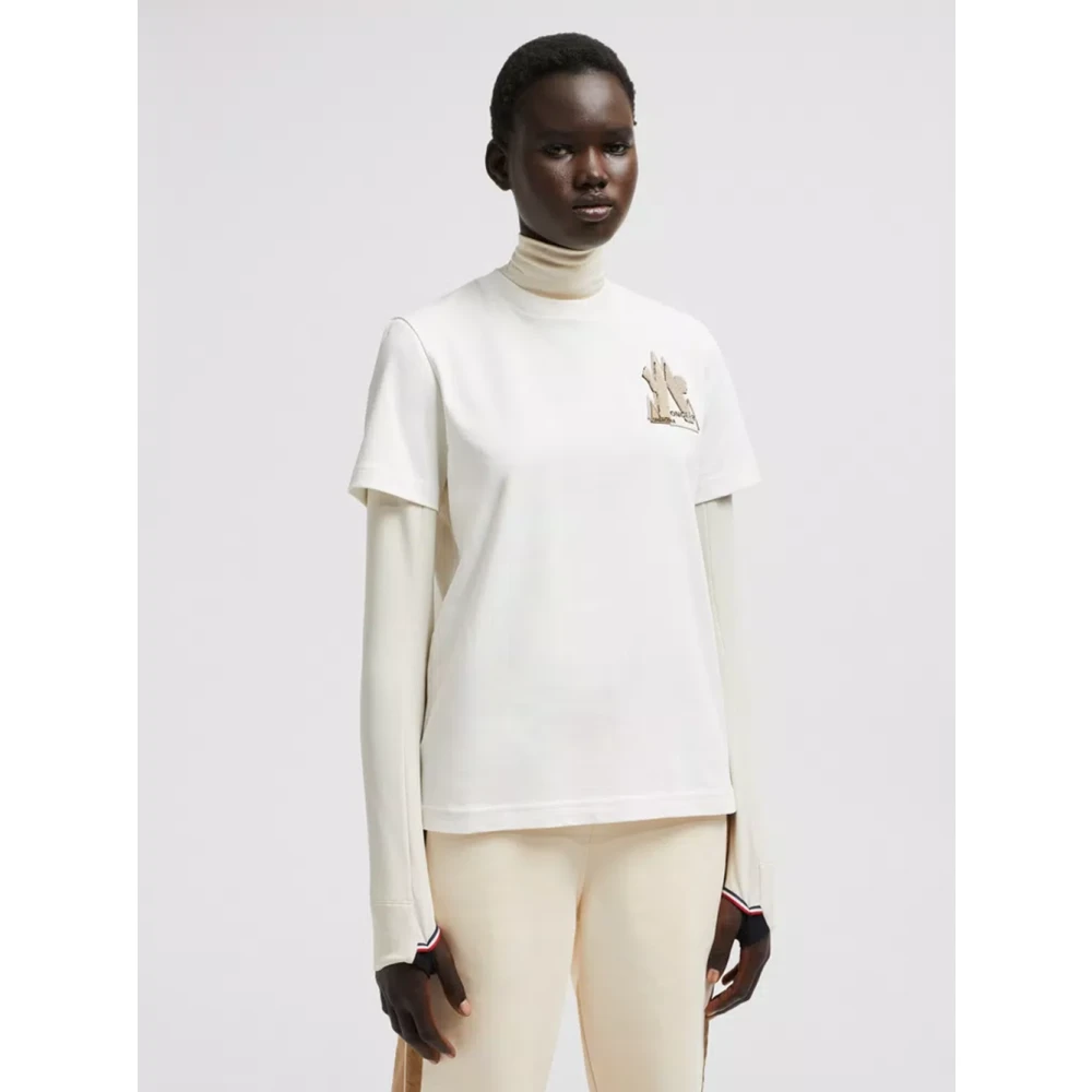 Moncler Wit Logo Patch Crew Neck T-shirt White Dames