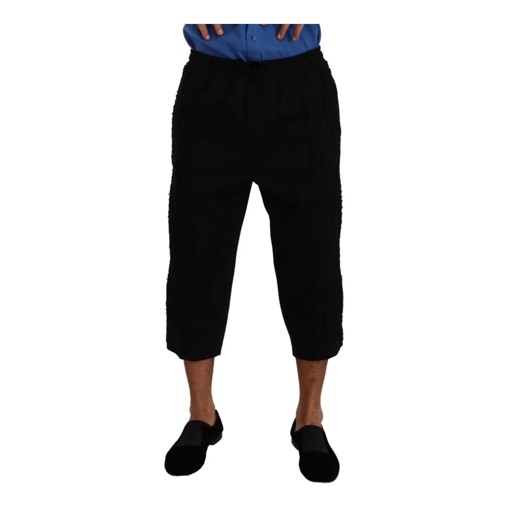 Dolce & Gabbana Men's Black Logo Detail Cropped Pants