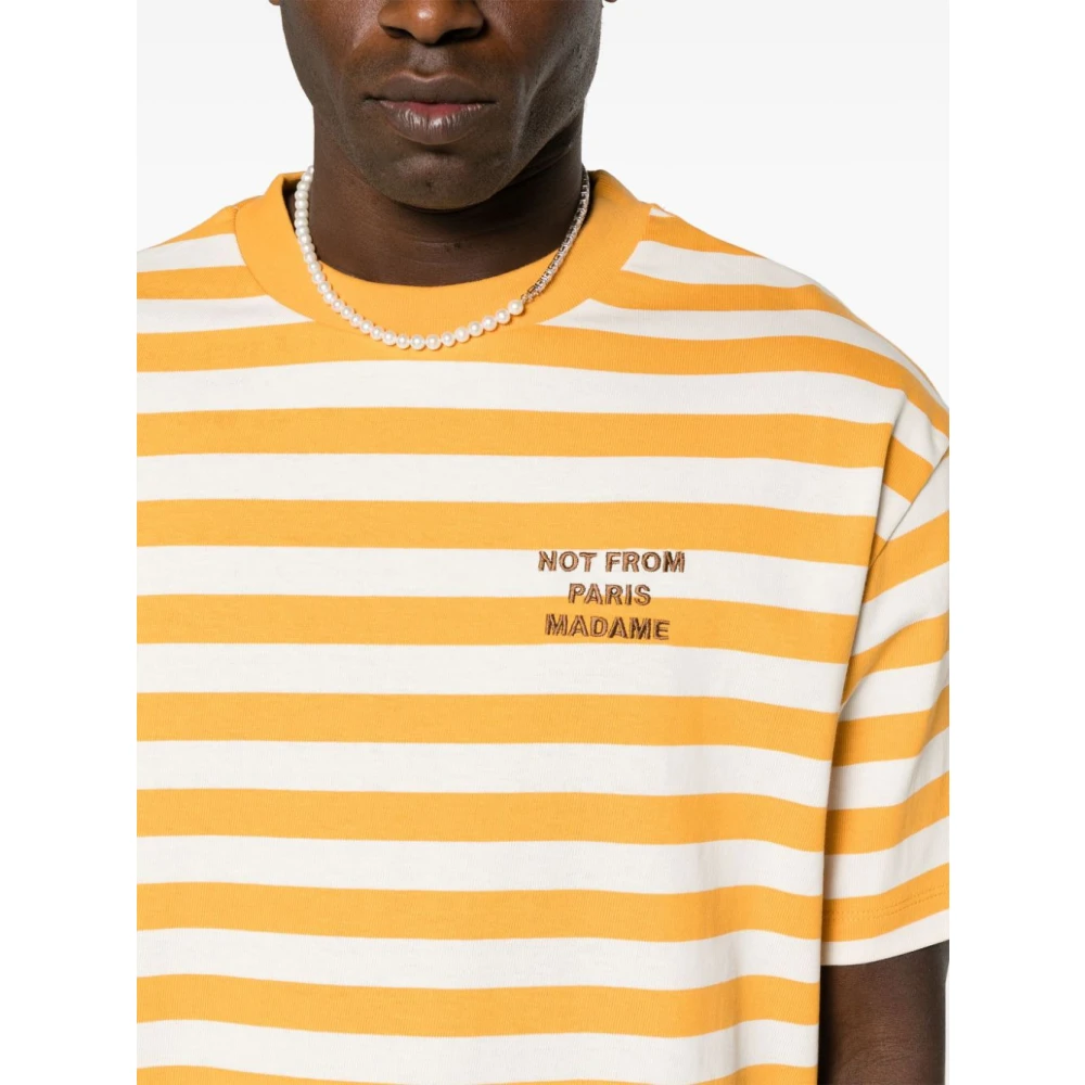 Drole de Monsieur Gestreepte Oker Slogan T-shirts en Polos Orange Heren