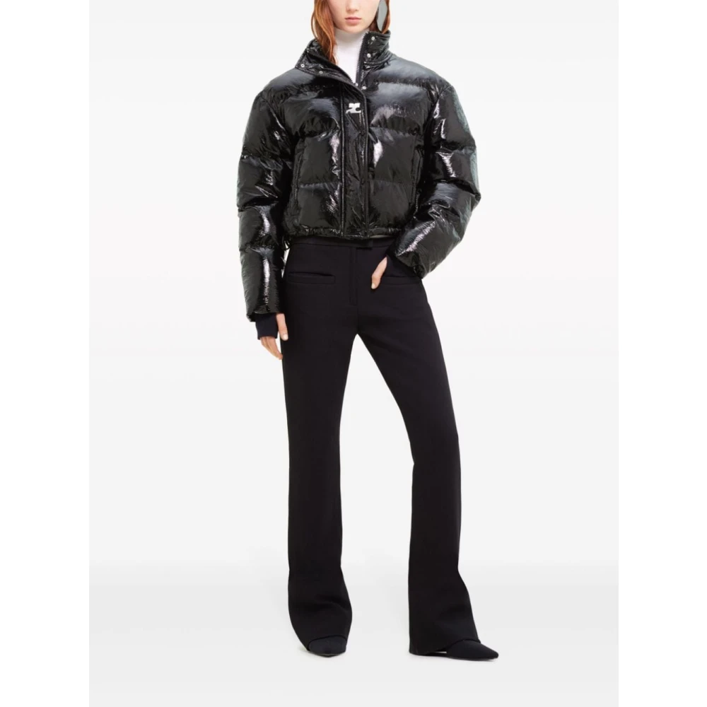 Courrèges Zwarte Glanzende Gewatteerde Jas Black Dames