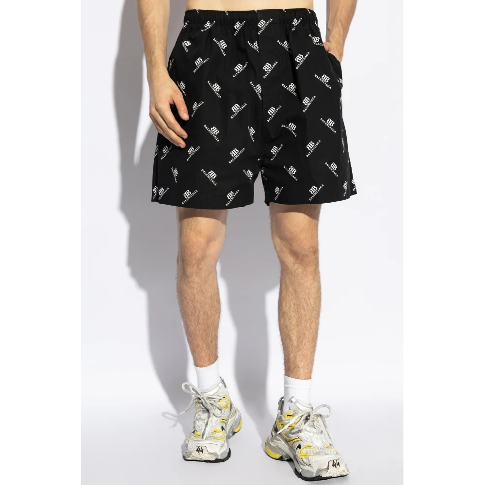 Balenciaga Shorts met bedrukt monogram Black Heren