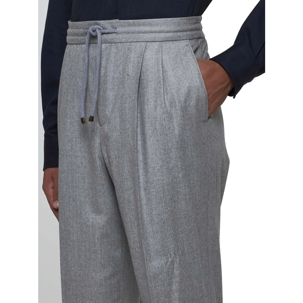 BRUNELLO CUCINELLI Elastische Taille Wollen Broek Grijs Gray Heren