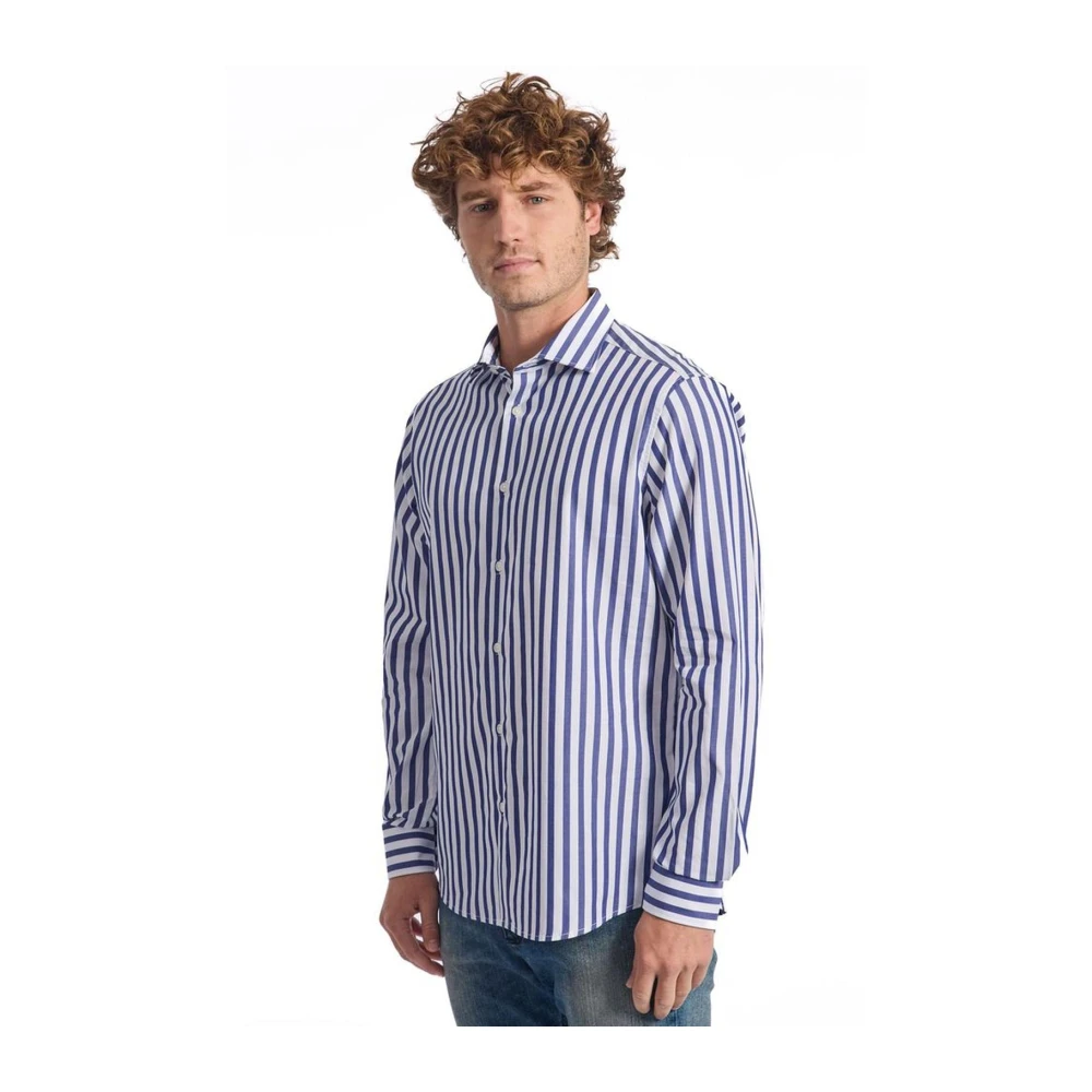 Baldinini Blauw Gestreept Katoenen Overhemd met Franse Kraag Blue Heren