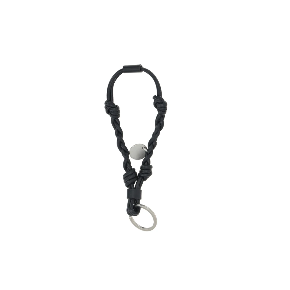 Jil Sander Zwarte leren knoop sleutelhanger Black Heren