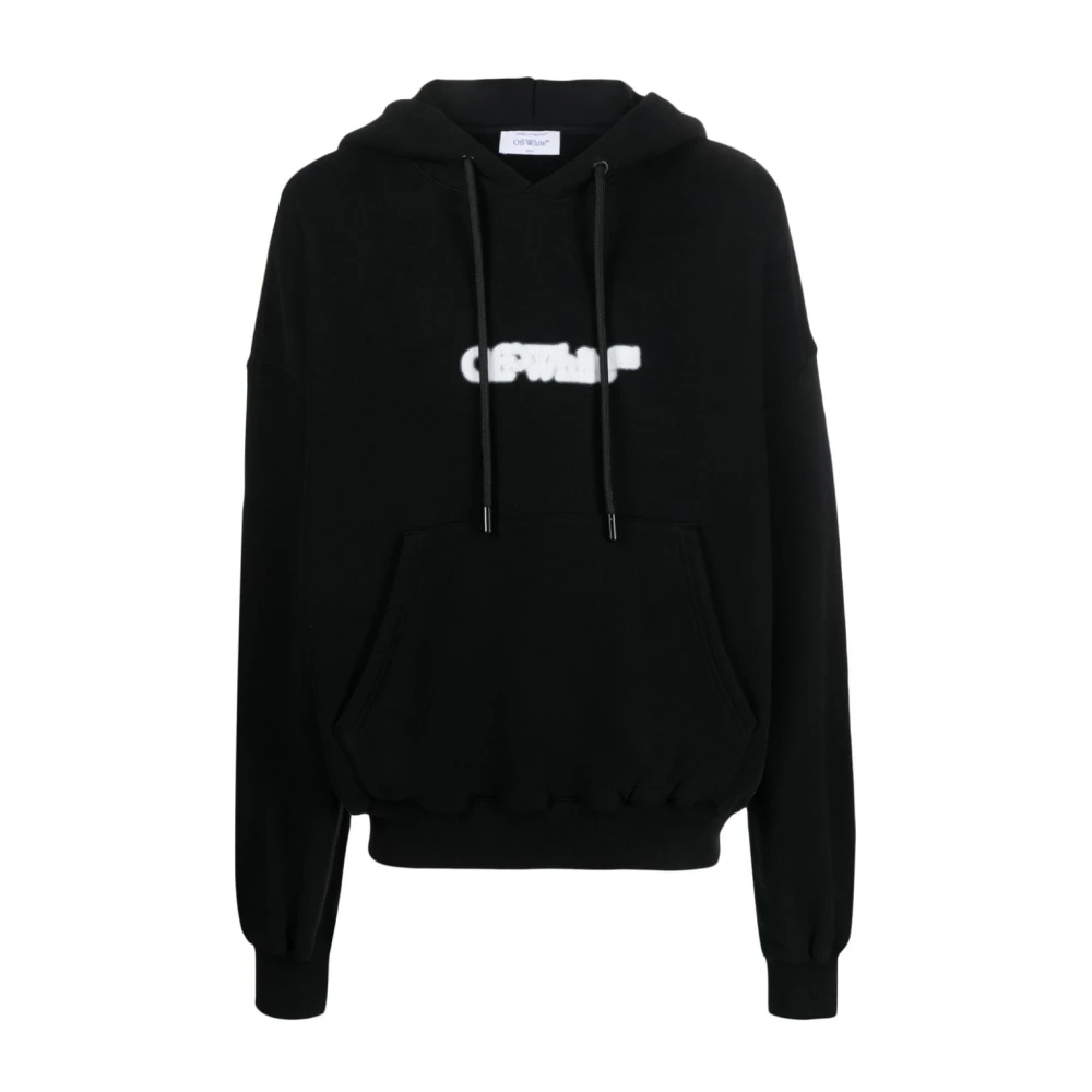 Off White Svart Logo-Print Bomullshoodie Black, Herr