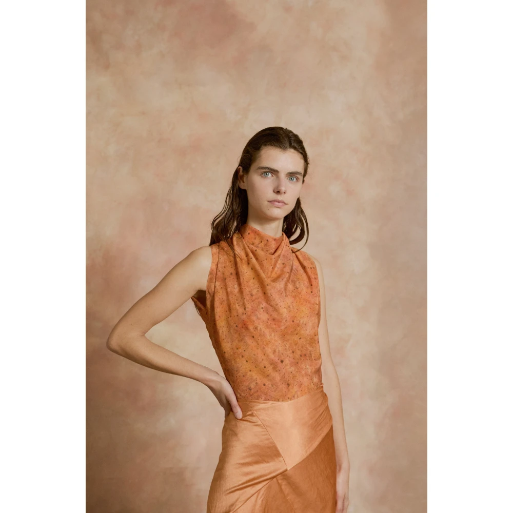 Cortana Anja zijden top sora print Orange Dames