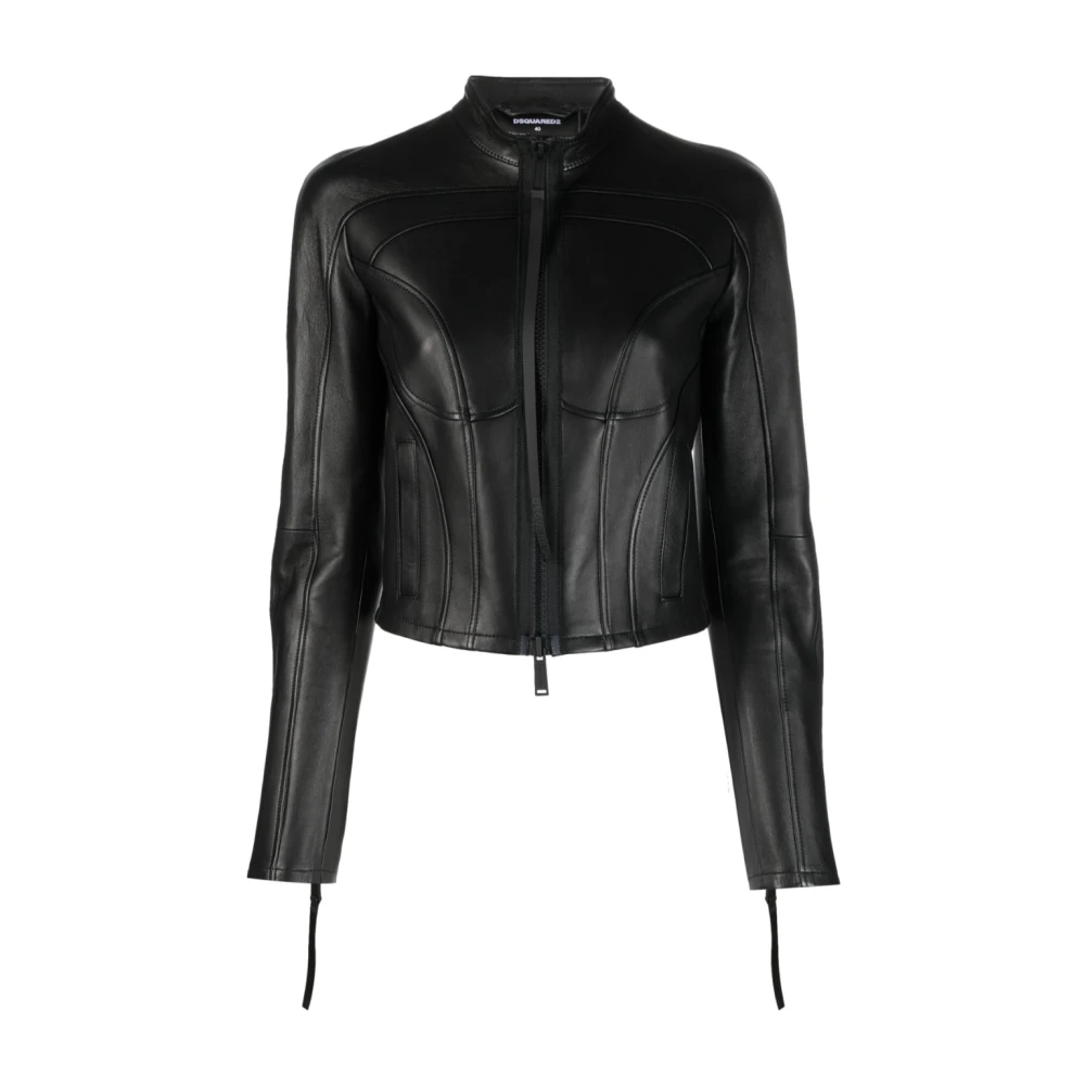 Dsquared2 Leather Jackets Black Dames
