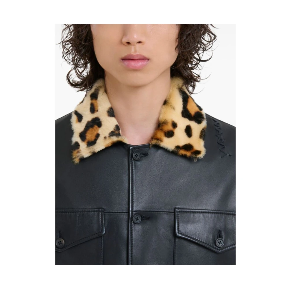 Marni Zwarte leren overhemd met contrasterende kraag Black Heren