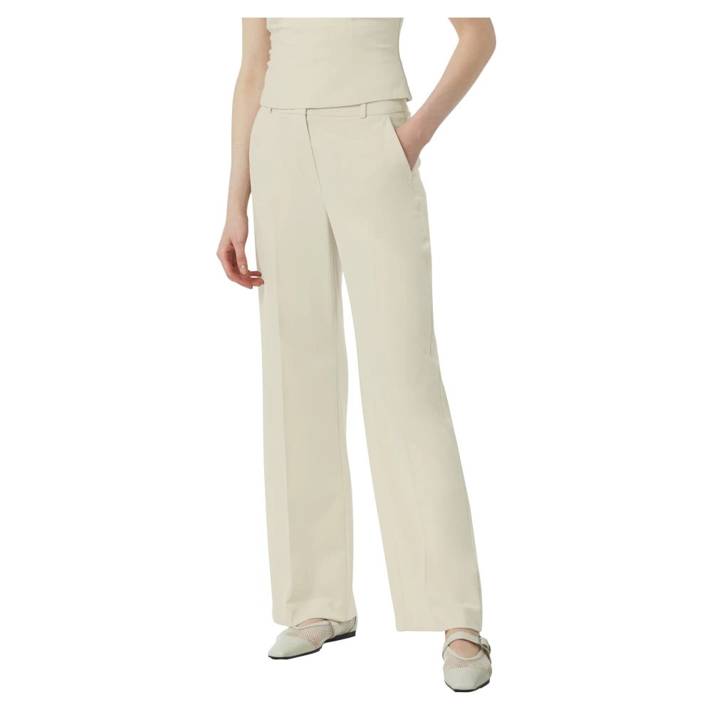 comma Wijde Pijp Losvallende Hoge Kwaliteit Broek Beige Dames
