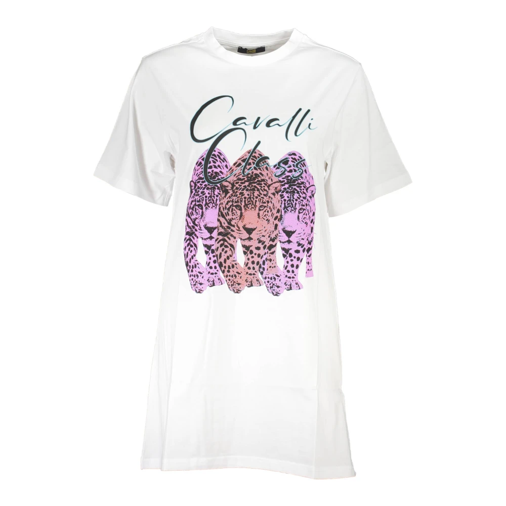 Cavalli Class Women's White Short Dress With Round Neck