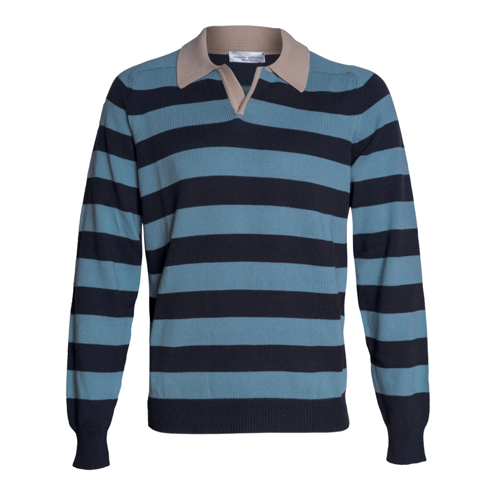 Roberto Collina Men's Blue Polo Shirts, L, Polo