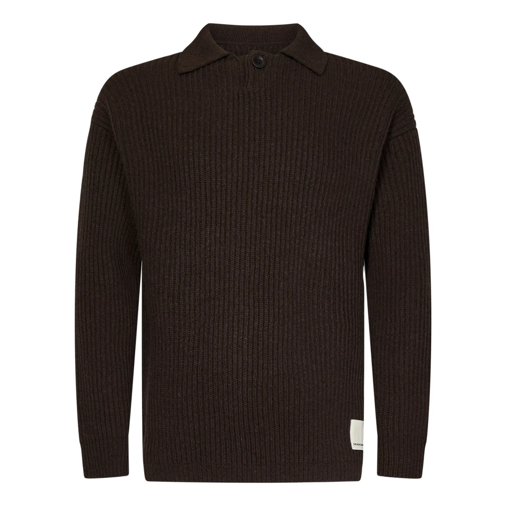 Emporio Armani Men's Brown Polo Shirts, L, Fisherman's Rib Stitch Jumper