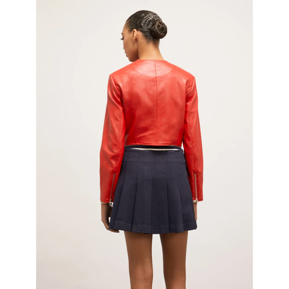 Motivi Faux Leather Slim-Fit Blouson Jacket Red Dames