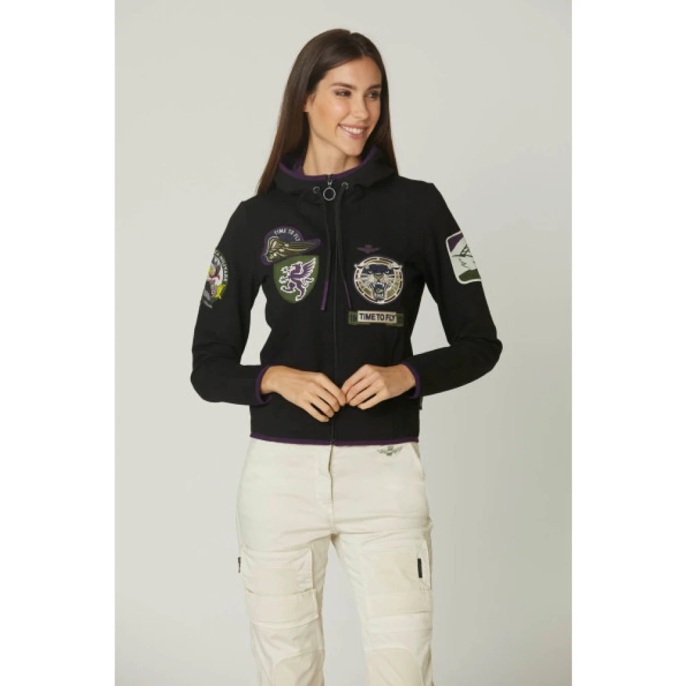 aeronautica militare Ritssluiting Sweatshirt met Embleem Patches Black Dames