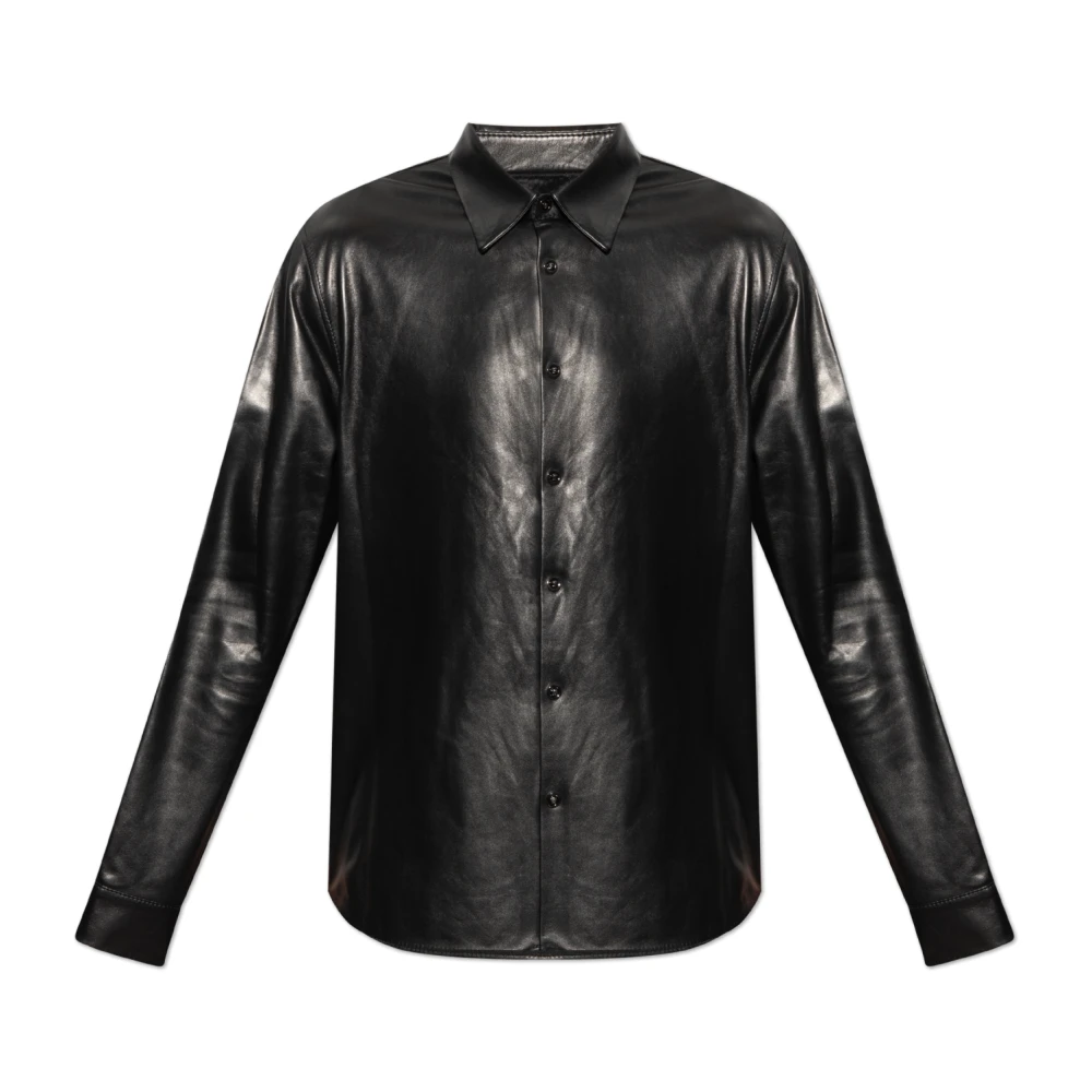 Versace Leren overhemd Black Heren
