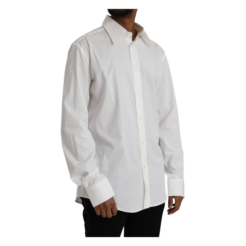 Dolce & Gabbana Wit Katoenen Slim Fit Gouden Shirt White Heren