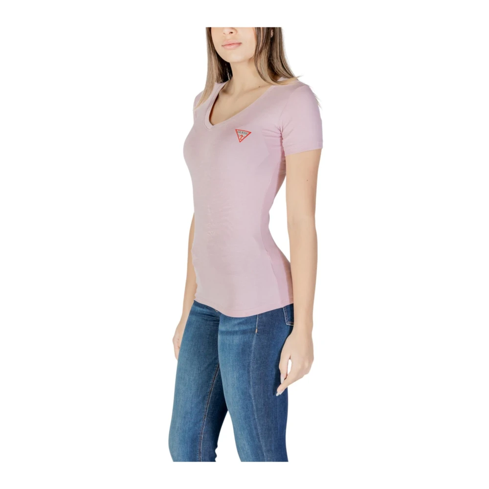 Guess Roze V-hals T-shirt met korte mouwen Pink Dames