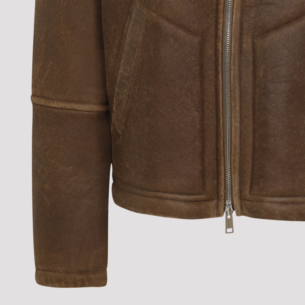 Yves Salomon Luxe Bruin Leren Shearling Jas Brown Heren