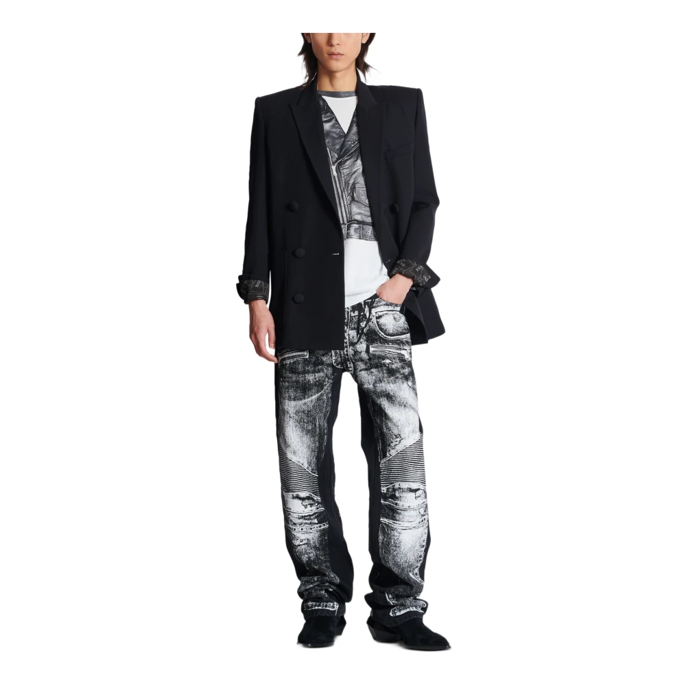 Balmain T-shirt met Biker Jacket Print Black Heren